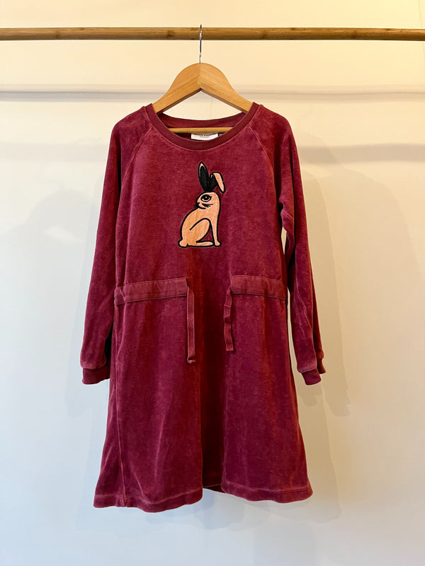 Preloved Mini Rodini, Pink Velour Rabbit Dress, 5 - 6 years