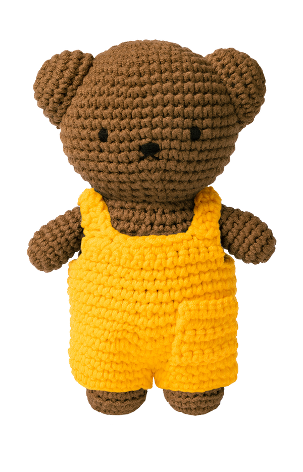 Handmade Crochet Boris Bear and his Yellow Overalls
