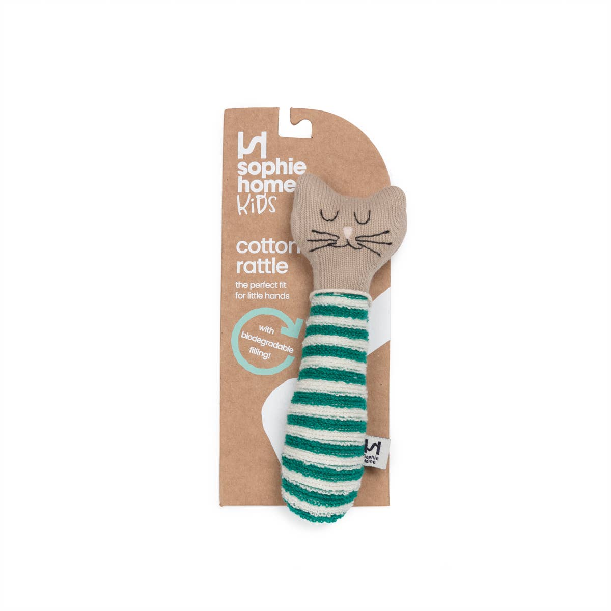 Green Cat Cotton Knit Baby Rattle Toy