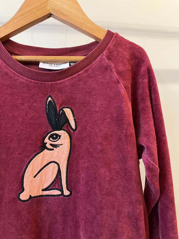 Preloved Mini Rodini, Pink Velour Rabbit Dress, 5 - 6 years