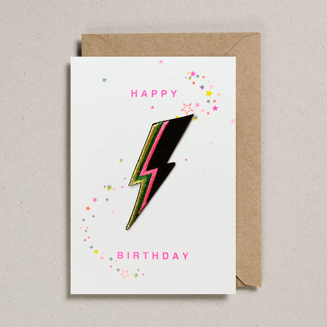 Petra Boase, Lightening Bolt Iron On Patch Birthday Card