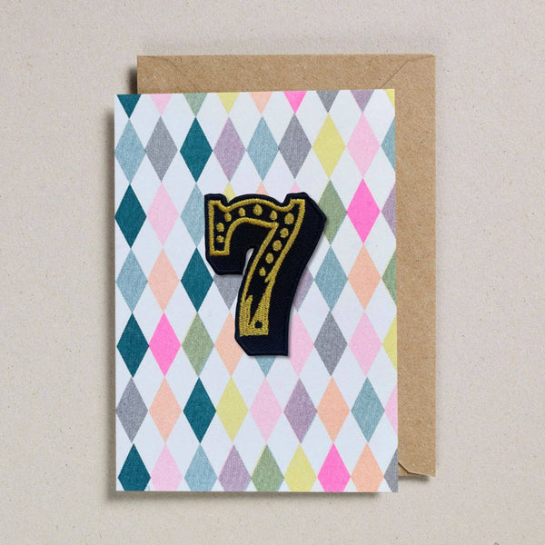 Petra Boase, Harlequin Age 7 Birthday Card with Iron-On Patch