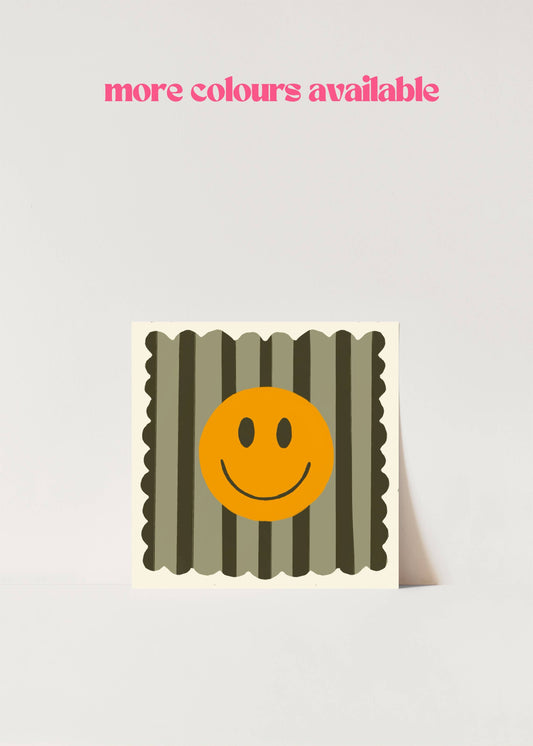 Kate Fox Design, Olive Stripe Smiley Large Square Print