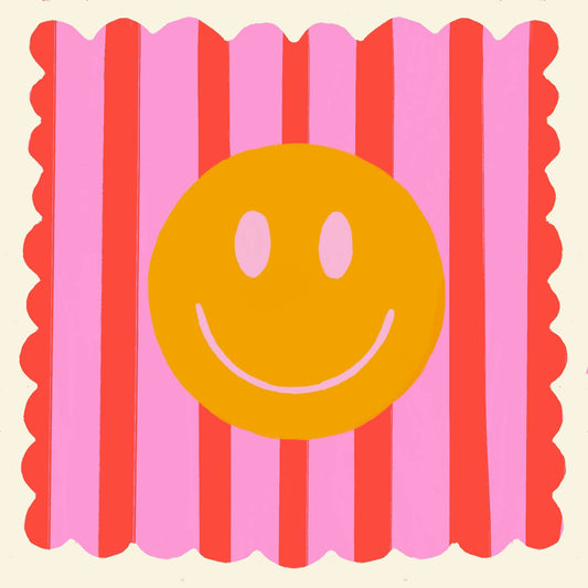 Kate Fox Design, Red and Pink Stripe Smiley Print