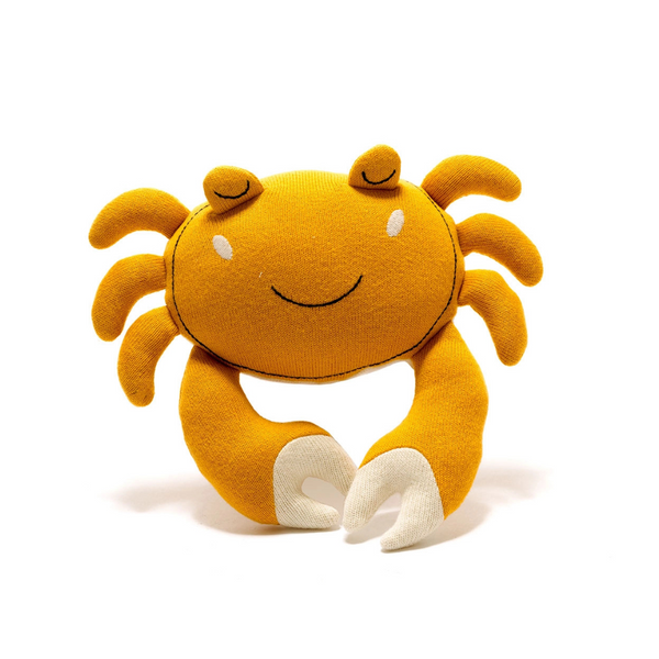 Best Years, Fair Trade Organic Cotton Knitted Crab Soft Toy in Mustard