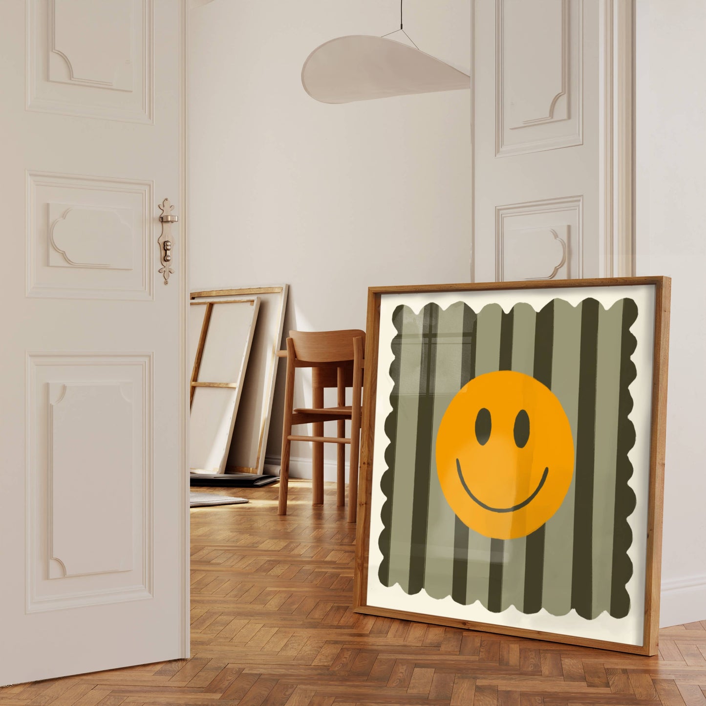 Kate Fox Design, Olive Stripe Smiley Large Square Print