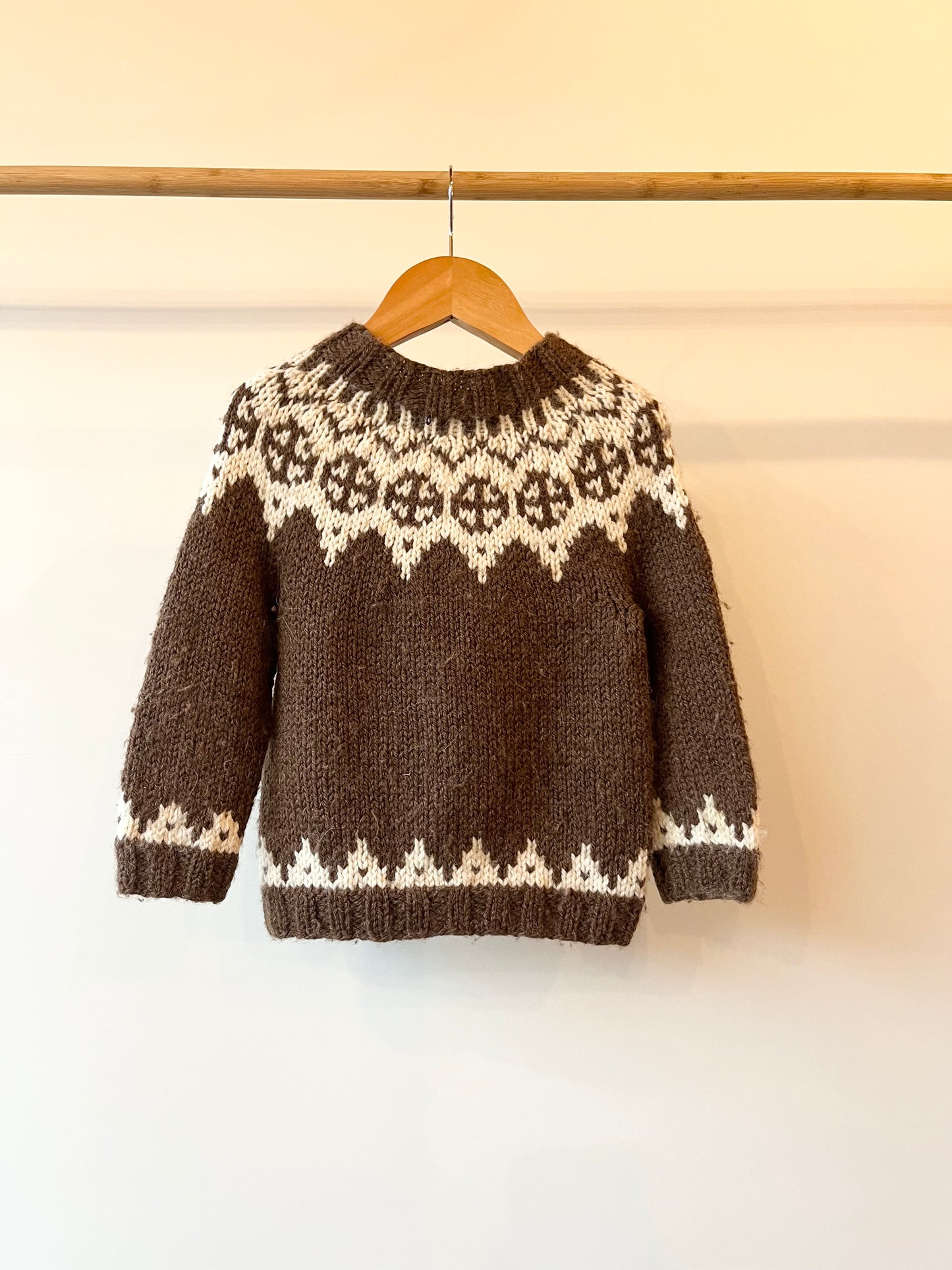 Preloved MorMor, Chocolate Brown and Cream Handknitted Jumper, 2 - 3 Years