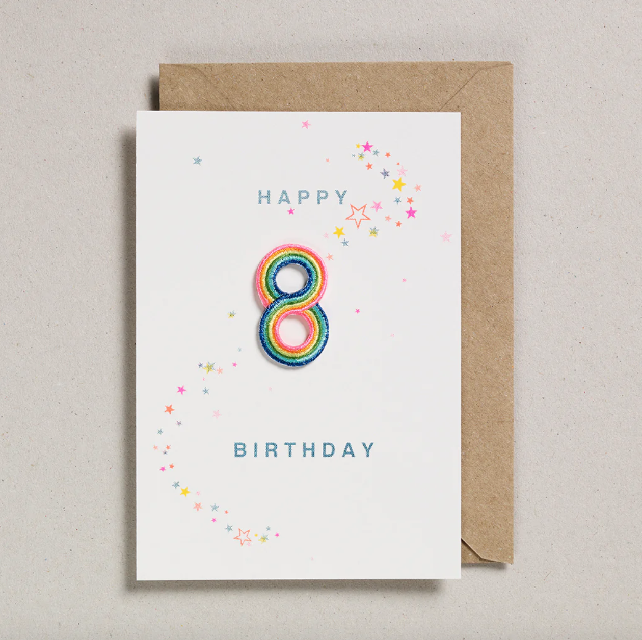 Petra Boase Cards Rainbow Age 8 Iron On Patch Birthday Card