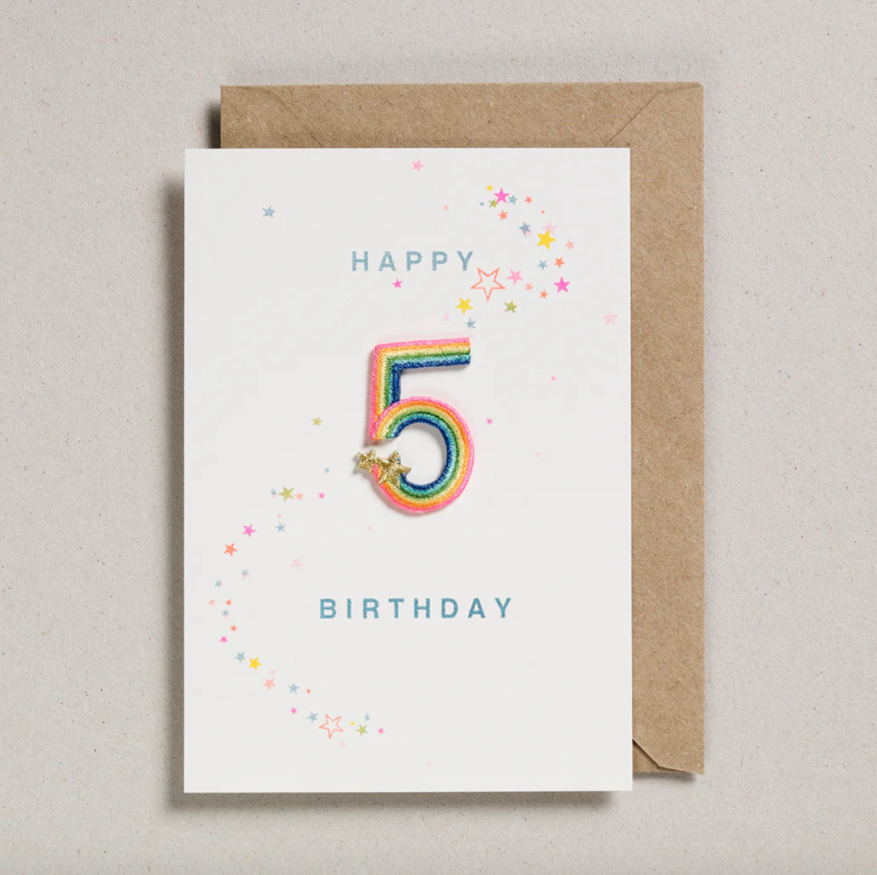 Rainbow Age 5 Iron On Patch Birthday Card