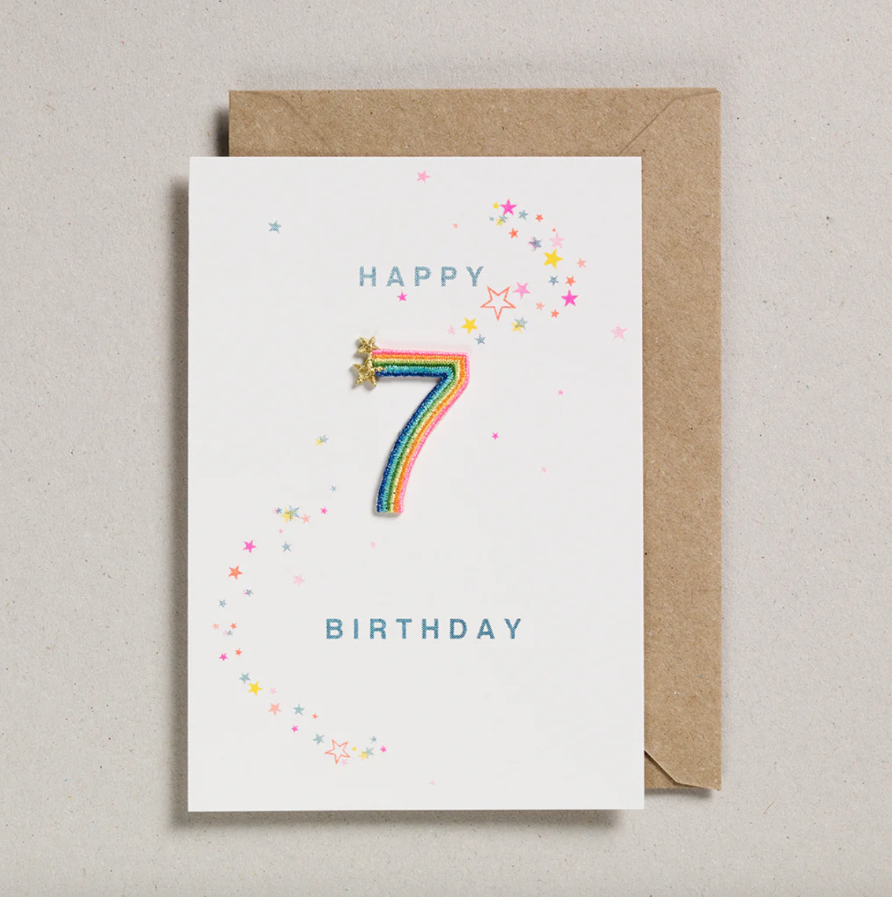 Petra Boase Cards Rainbow Age 7 Iron On Patch Birthday Card