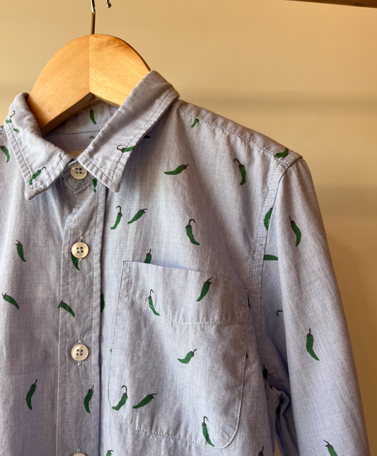 Bellerose, Blue Shirt with Green Chilli Print, 6 Years