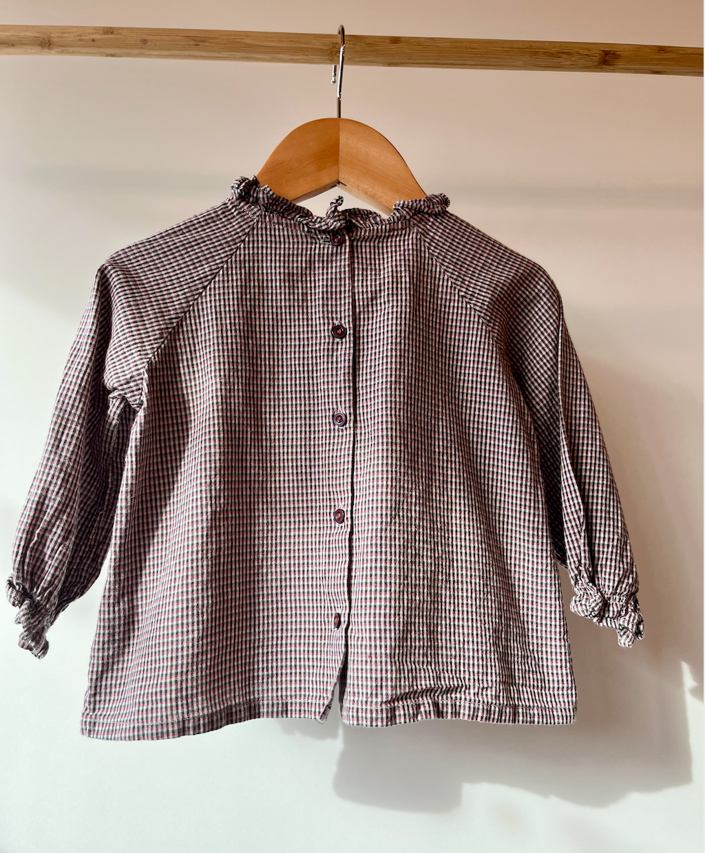 Caramel, Pink and Grey Gingham Blouse, 12 - 18 Months
