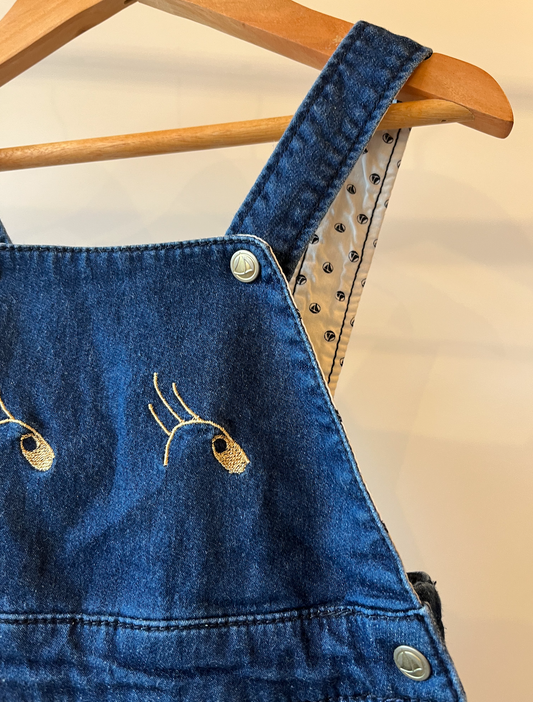 Petit Bateau, Indigo Denim Romper with Eye Embroidery, 18 Months