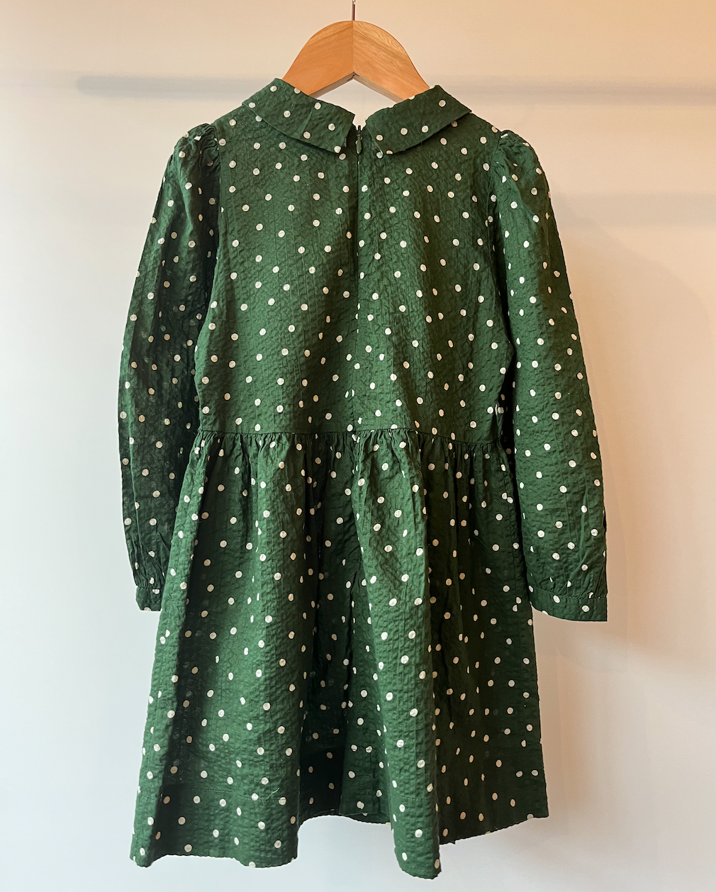 Caramel, Forest Green and White Polka Dot Dress, 4 Years