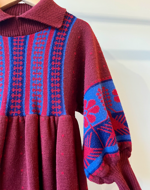 Cloth Kits, Burgundy Vintage Knitted Dress, 4 - 5 Years