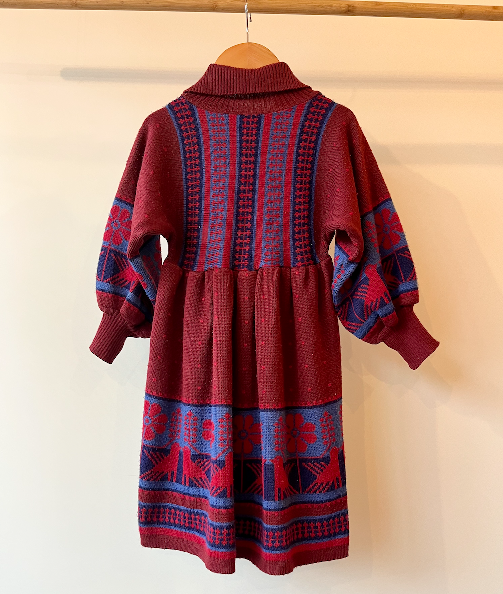 Cloth Kits, Burgundy Vintage Knitted Dress, 4 - 5 Years