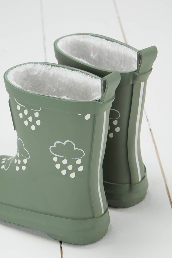 Khaki Green Colour-Revealing Wellies with Teddy-Fleece Lining