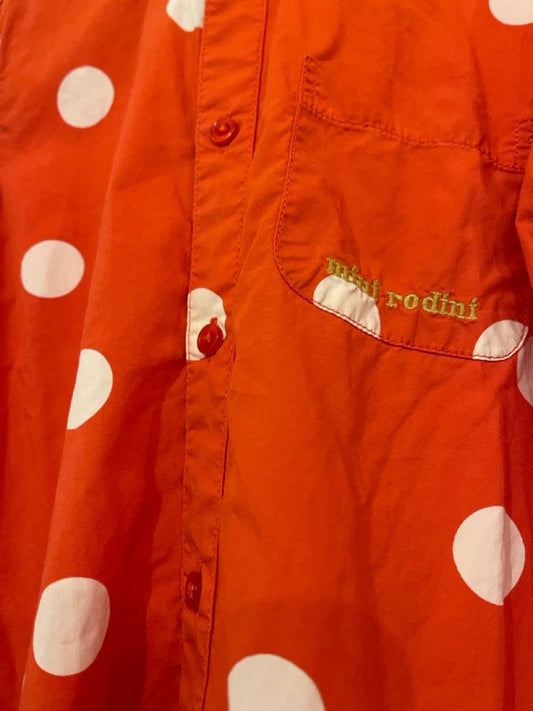 Mini Rodini, Red Cotton Shirt with White Spots, 5 - 7 Years