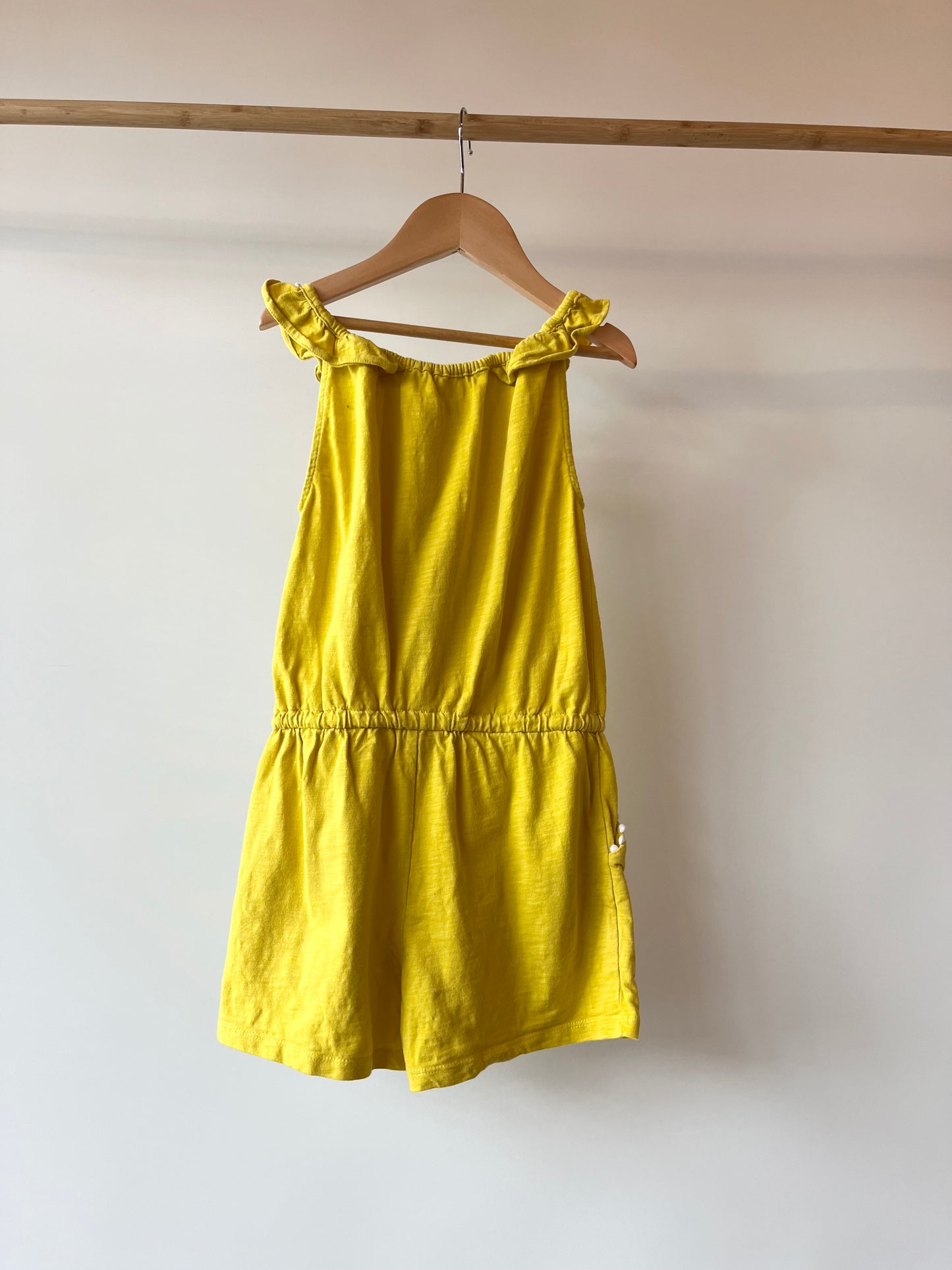 Mini Boden, Yellow Playsuit with Ruffle Detail, 6 - 7 Years