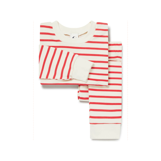 Sleepy Doe Organic Cotton Red and Oatmeal Breton Stripe Modern Christmas Pyjamas for Kids