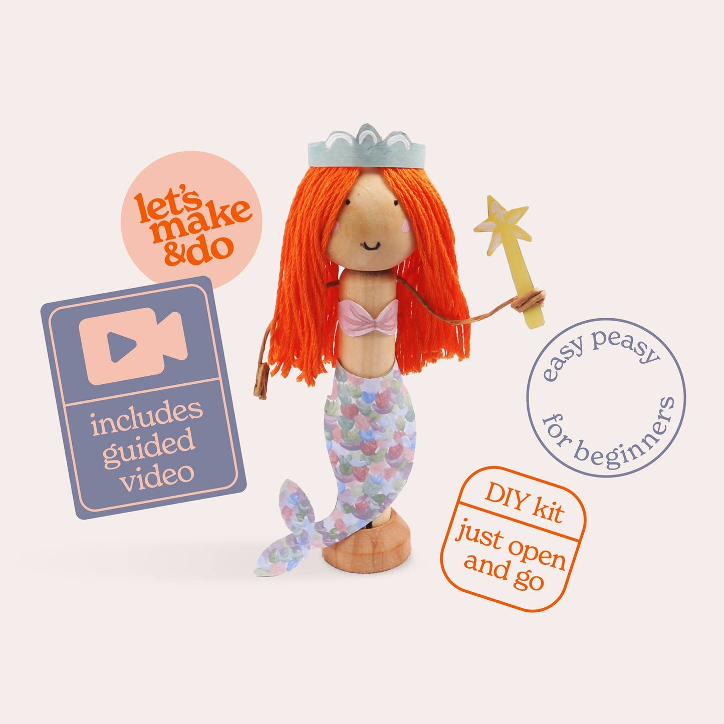 Let's Make & Do, Make Your Own Mermaid Craft Kit - Wooden Painting Gift Set