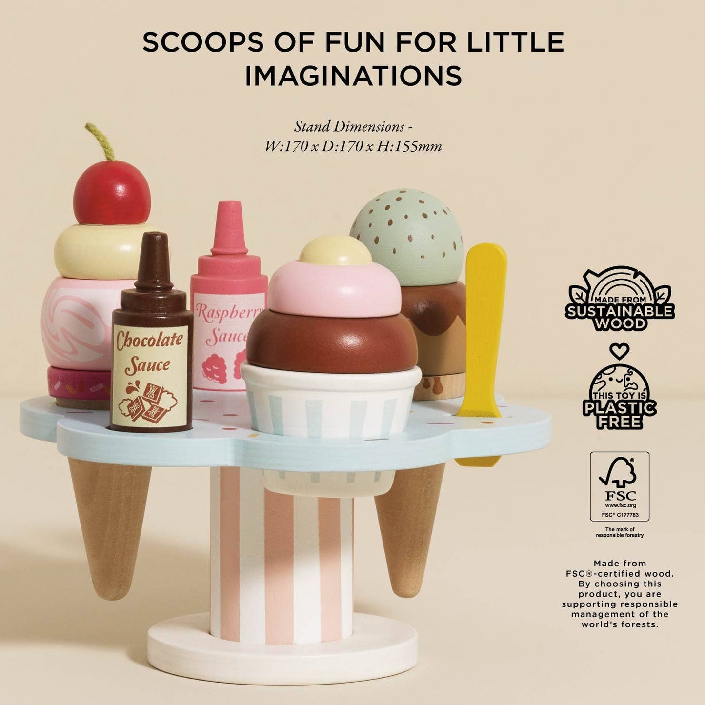 Le Toy Van, Wooden Ice Cream Stand & Toppings
