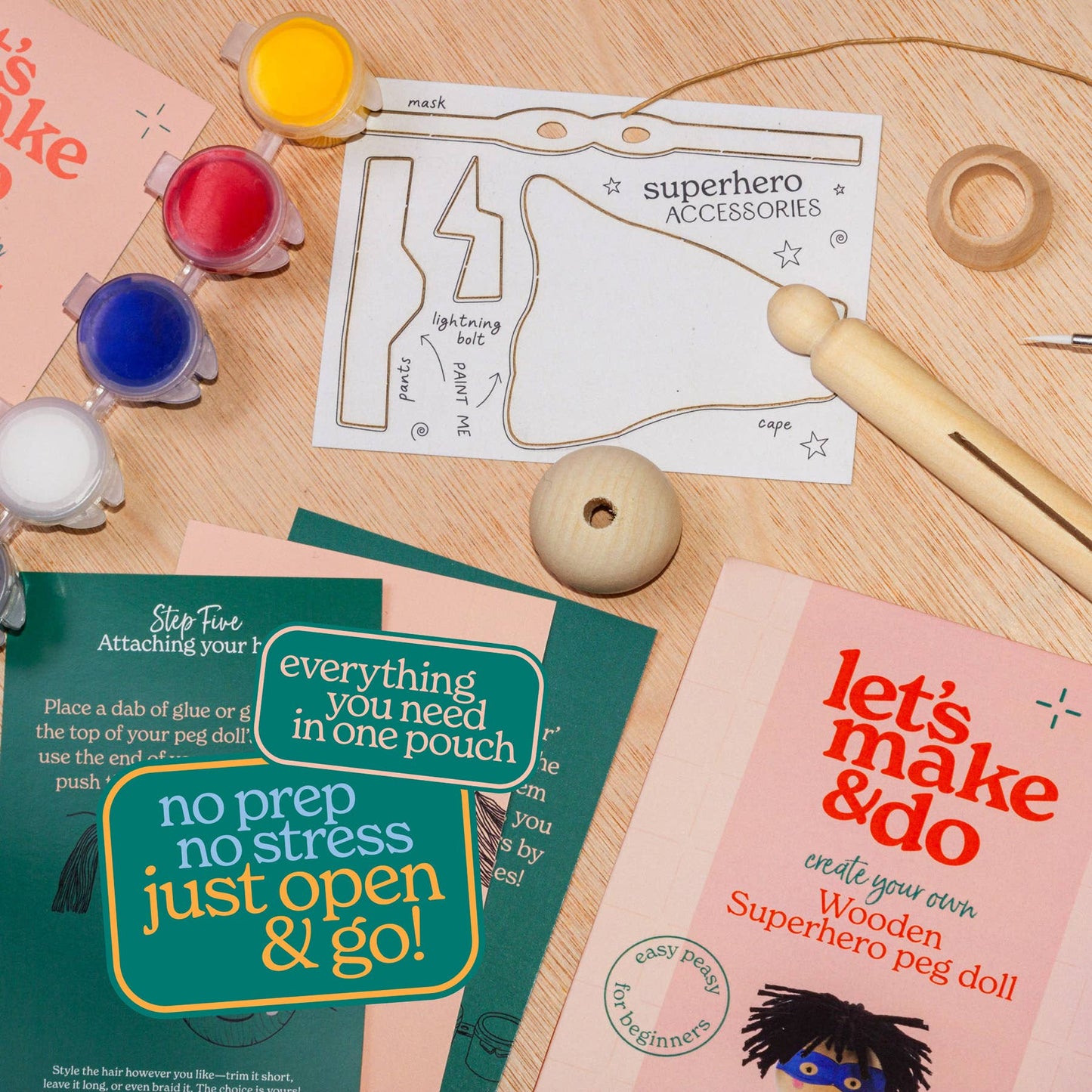 Let's Make & Do, Make Your Own Superhero Craft Kit - Wooden Painting Gift Set