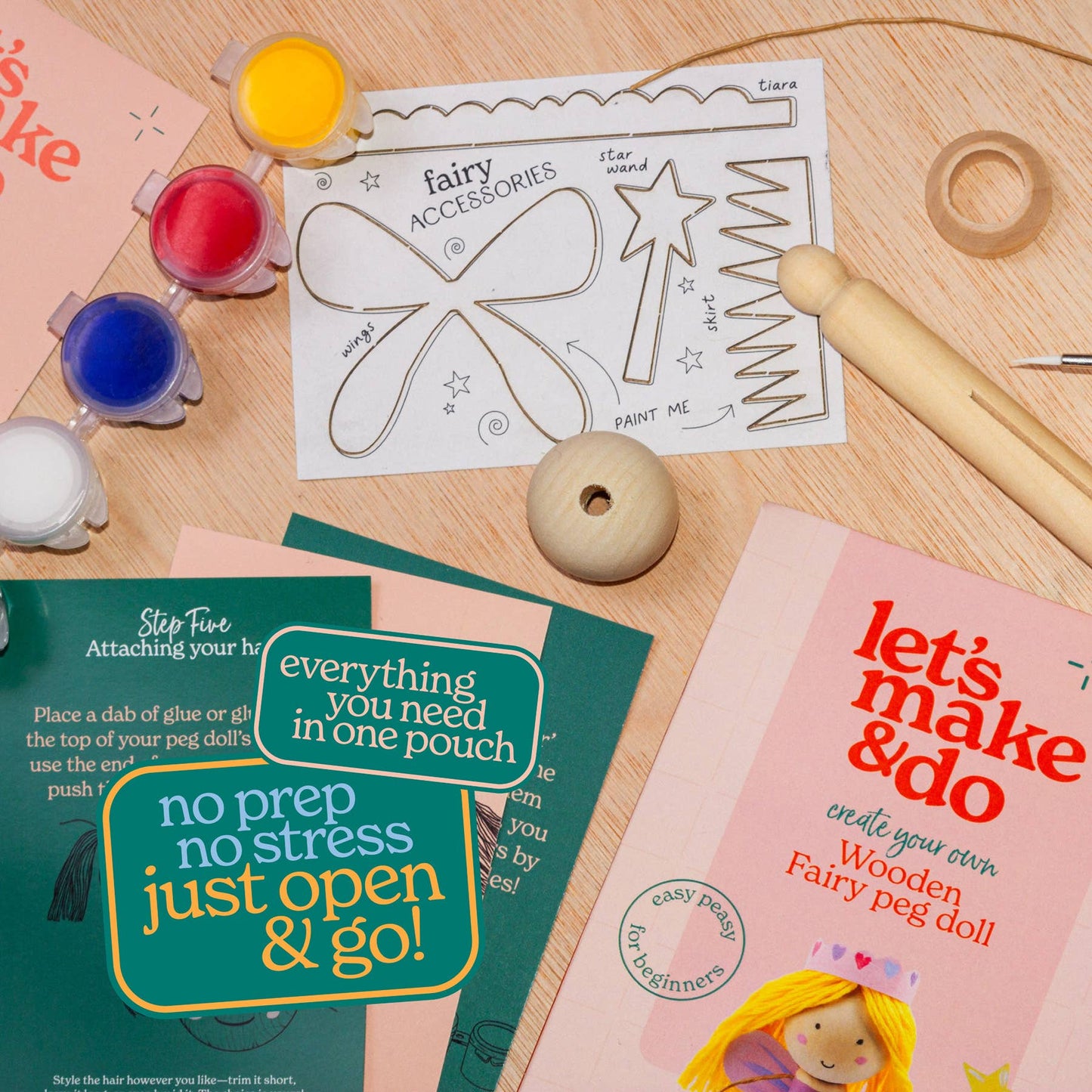 Let's Make & Do, Make Your Own Fairy Doll Craft Kit, Wooden Painting Gift Set