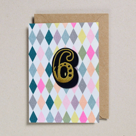 Petra Boase, Harlequin Age 6 Birthday Card with Iron-On Patch