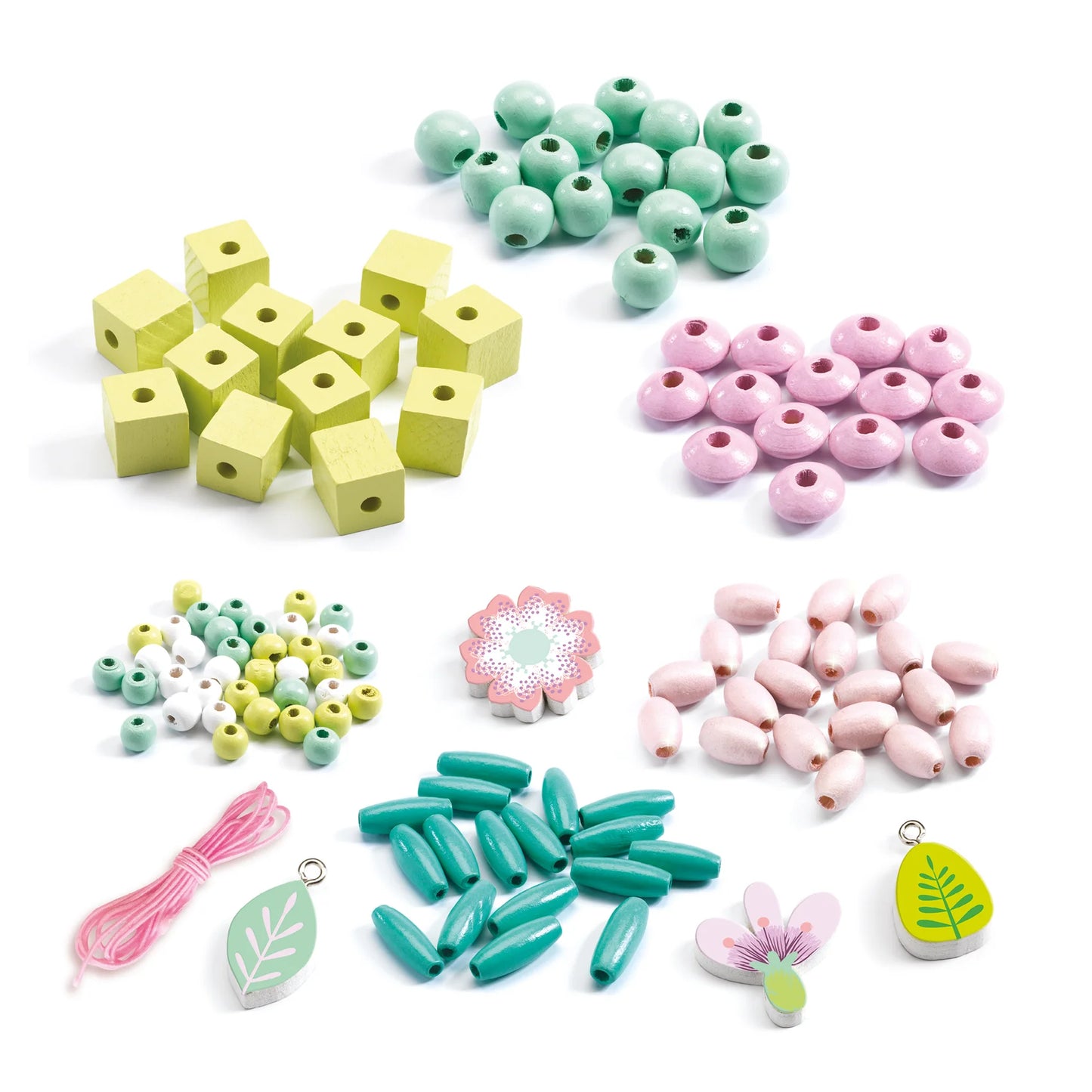 Wooden Threading Beads: Flowers and Leaves
