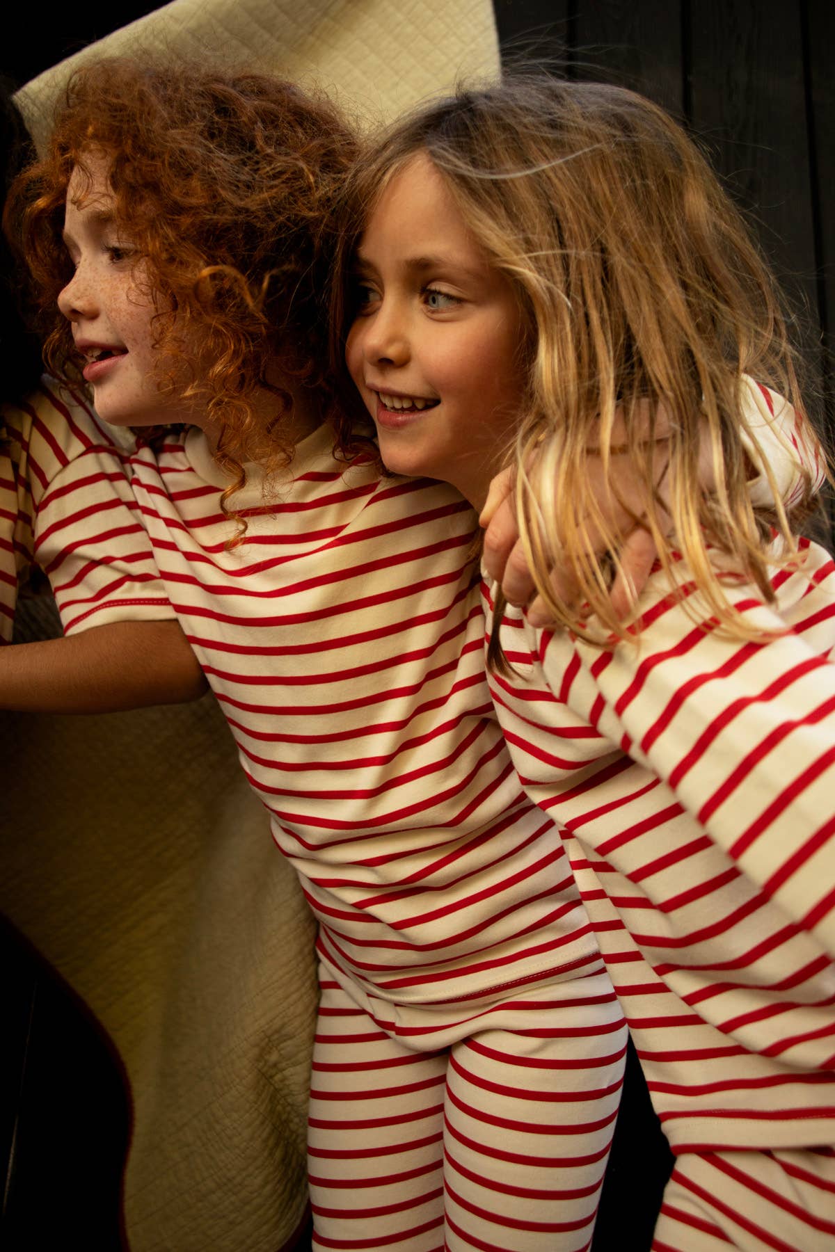Sleepy Doe Organic Cotton Red and Oatmeal Breton Stripe Modern Christmas Pyjamas for Kids
