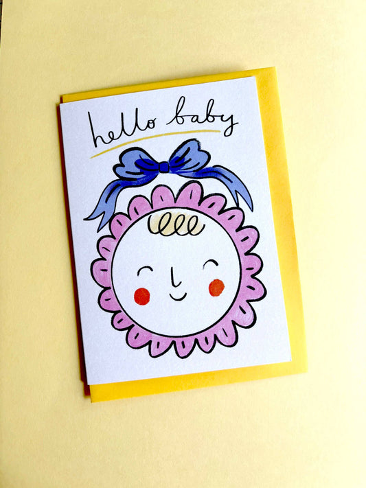 Hello Baby in Bonnet Greeting Card