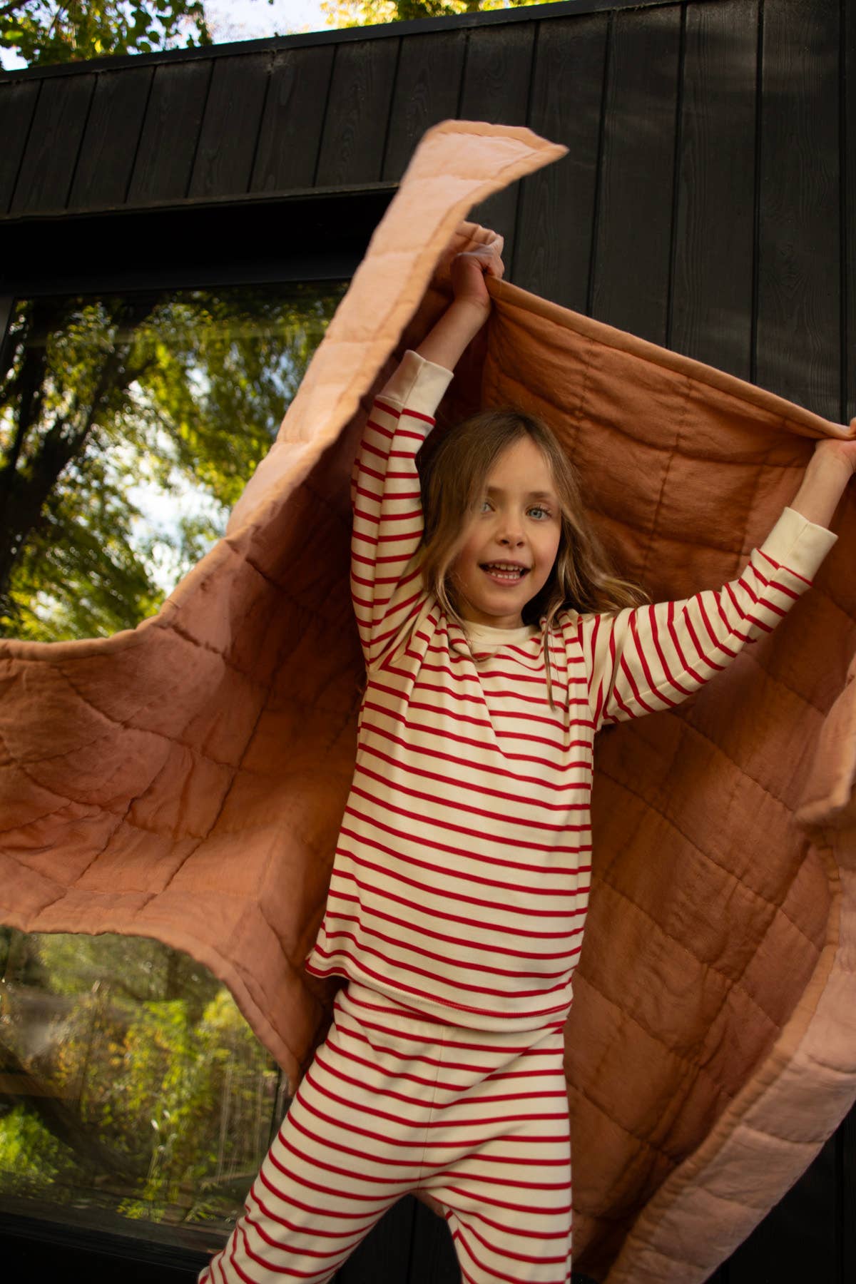 Sleepy Doe Organic Cotton Red and Oatmeal Breton Stripe Modern Christmas Pyjamas for Kids