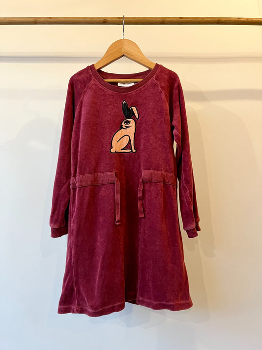 Preloved Mini Rodini, Pink Velour Rabbit Dress, 5 - 6 years