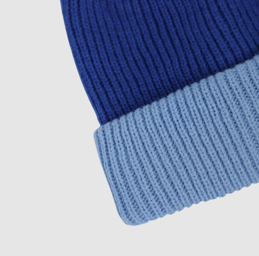 Thick Knit Dark and Light Blue Beanie
