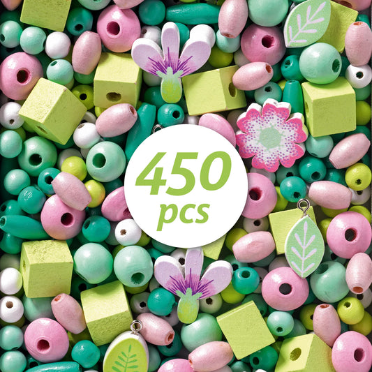 Wooden Threading Beads: Flowers and Leaves