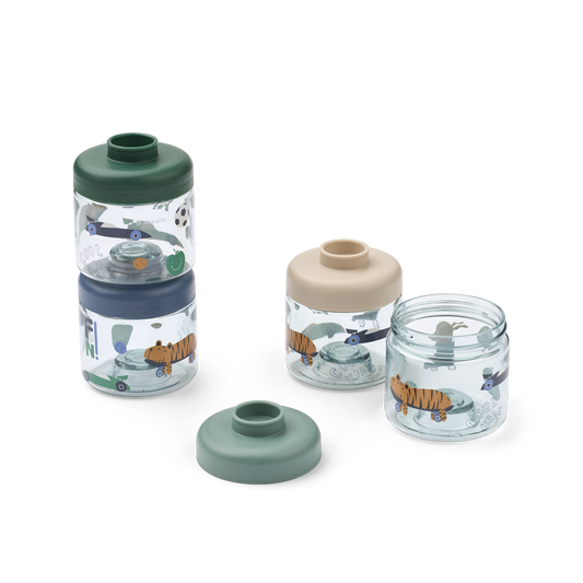 Liewood, Dominque Tritan Food Boxes Stacking Snack Pots, Beach Fun Print, 100 ml 4-Pack