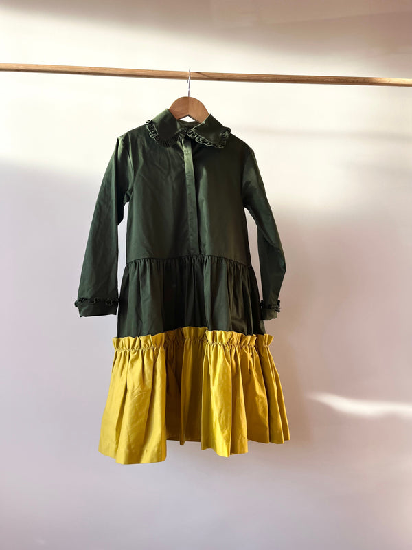 Preloved The Middle Daughter, Green and Mustard Silk Dress, 7 - 8 Years