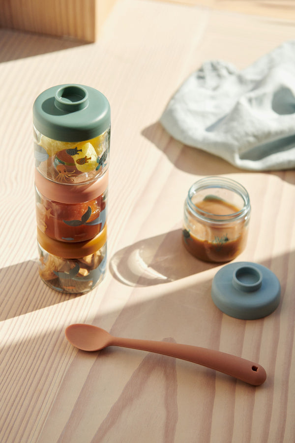 Liewood, Dominque Tritan Food Boxes Stacking Snack Pots, Sea Creature Print, 4 x 100ml