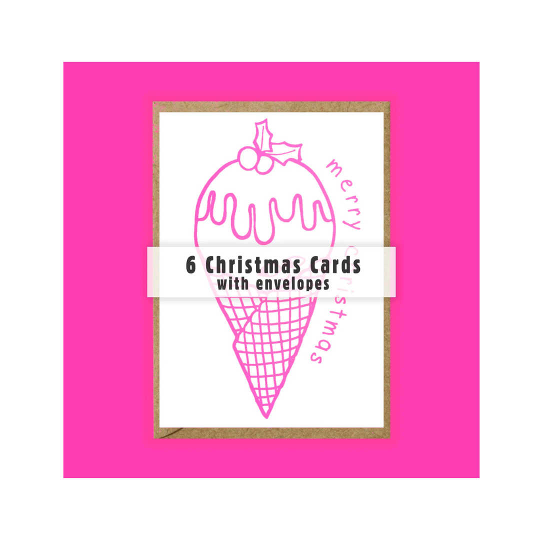 The Design Dealership, 'Xmas Cone' Pack of Six Riso Print Christmas Cards