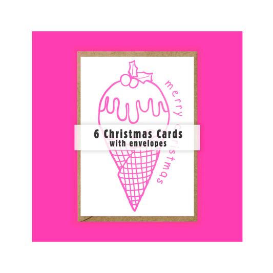 The Design Dealership, 'Xmas Cone' Pack of Six Riso Print Christmas Cards