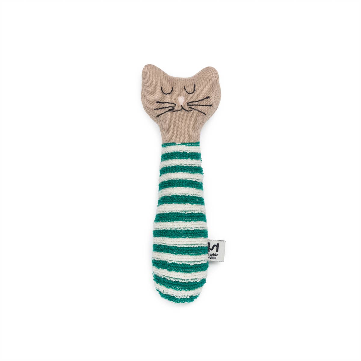 Green Cat Cotton Knit Baby Rattle Toy