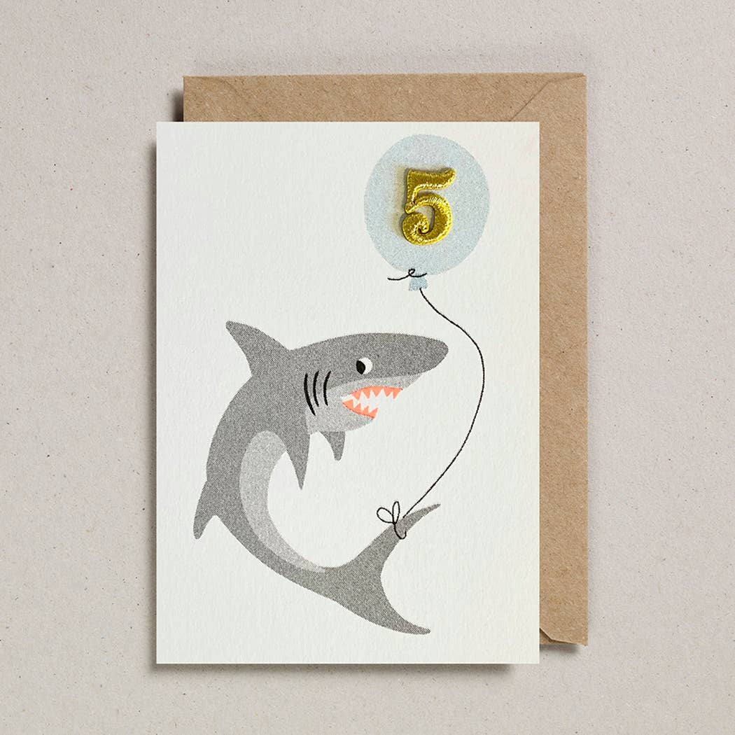 Confetti Pets Age 5 Shark Birthday Card