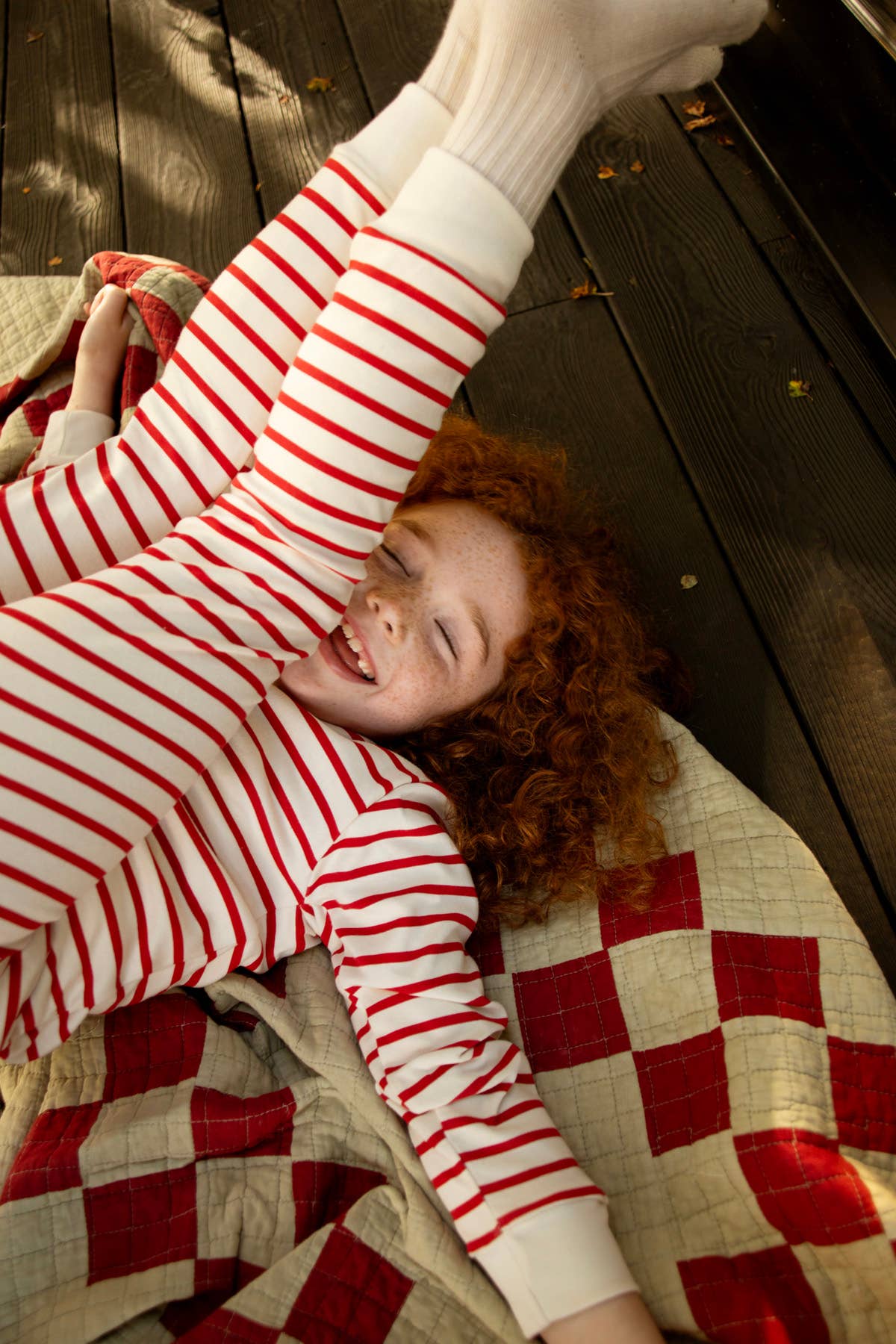 Sleepy Doe Organic Cotton Red and Oatmeal Breton Stripe Modern Christmas Pyjamas for Kids