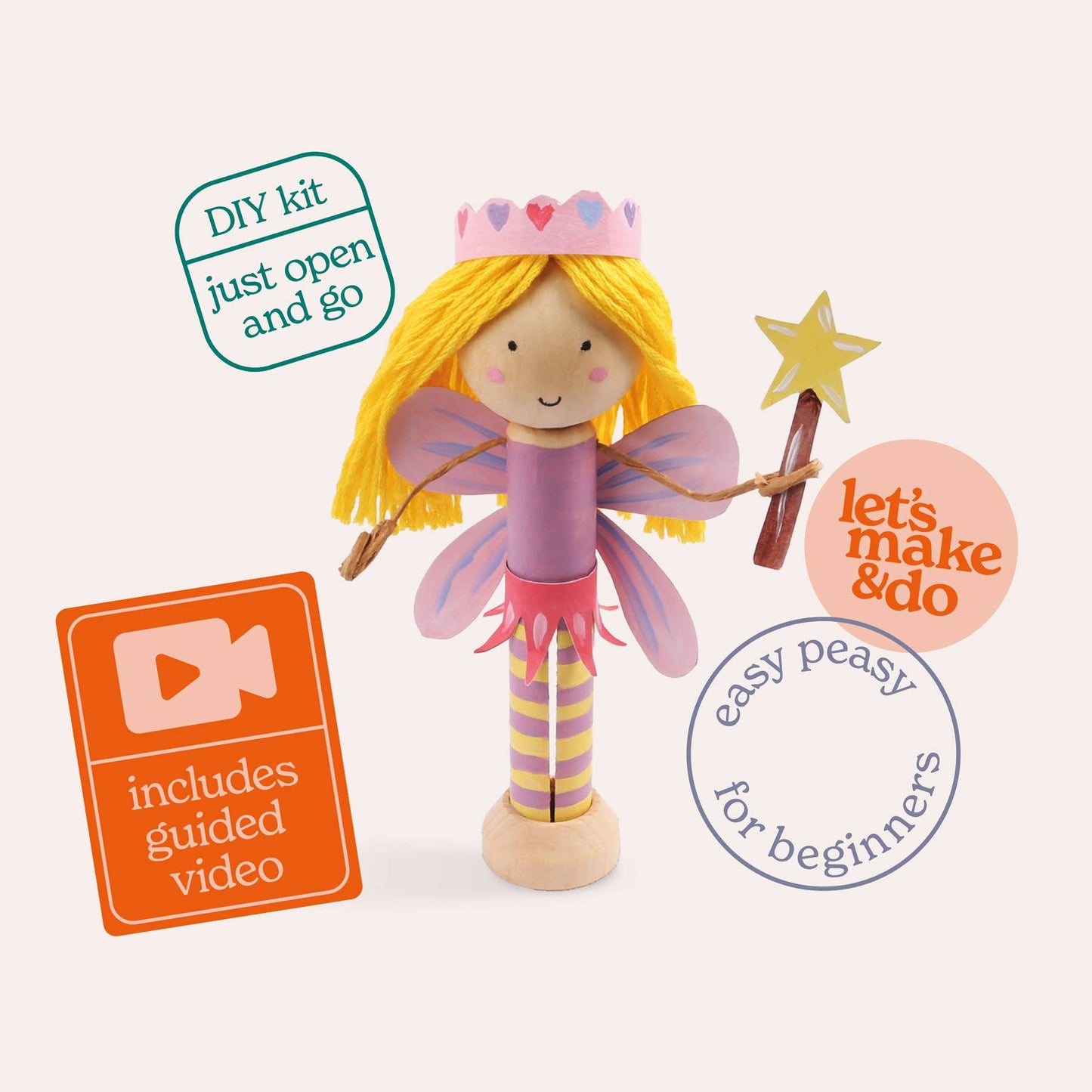 Let's Make & Do, Make Your Own Fairy Doll Craft Kit, Wooden Painting Gift Set