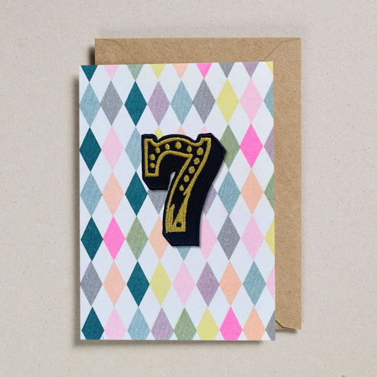 Petra Boase, Harlequin Age 7 Birthday Card with Iron-On Patch