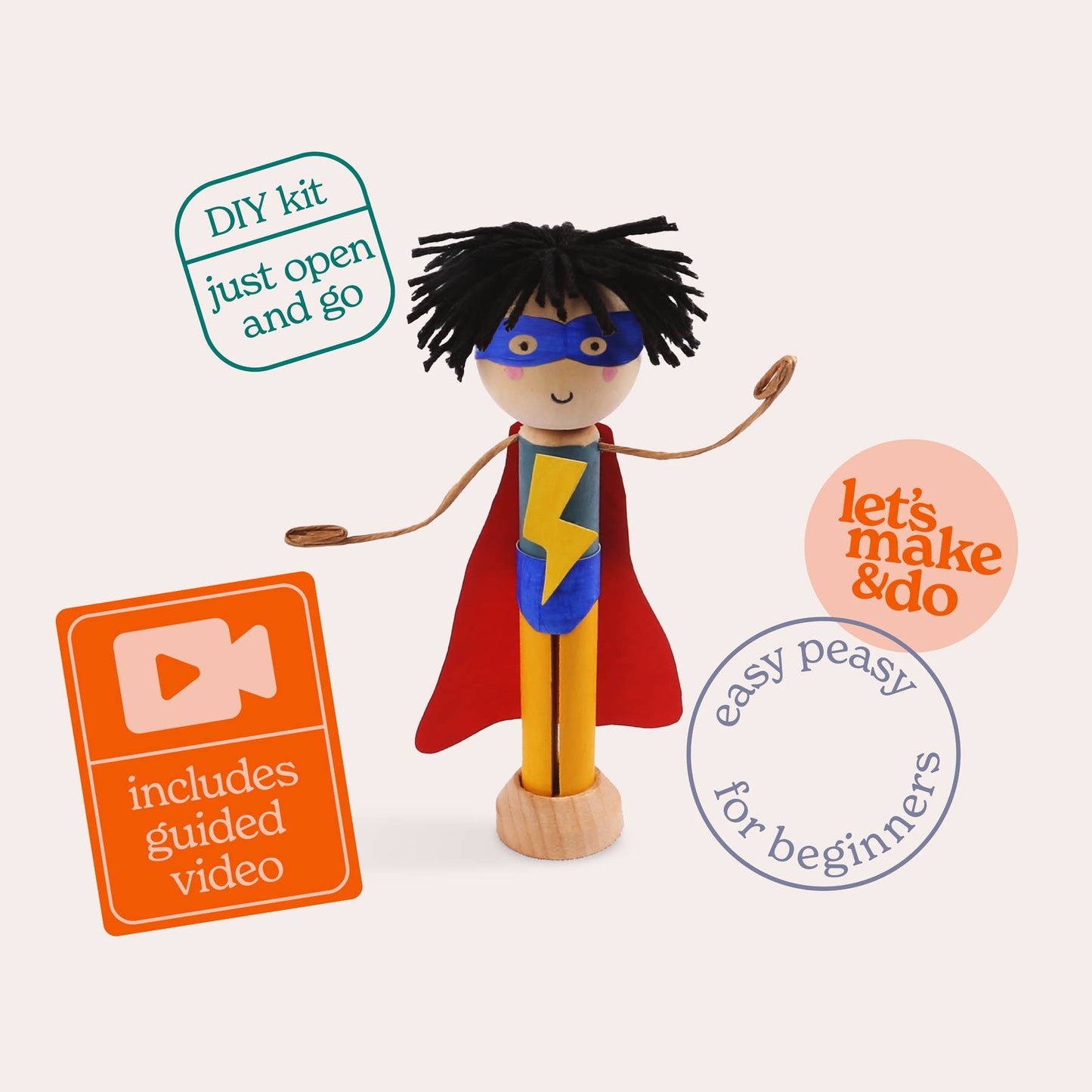 Let's Make & Do, Make Your Own Superhero Craft Kit - Wooden Painting Gift Set