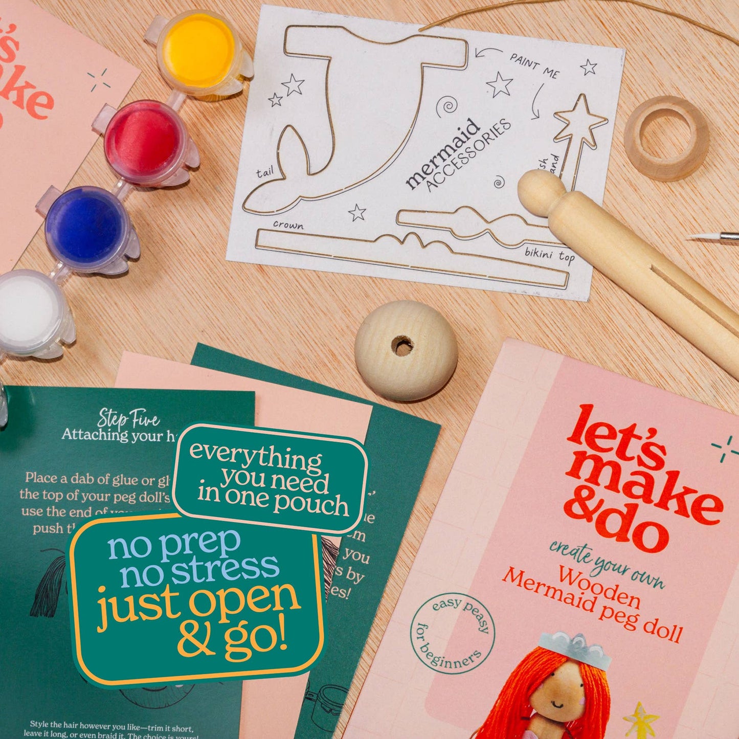 Let's Make & Do, Make Your Own Mermaid Craft Kit - Wooden Painting Gift Set
