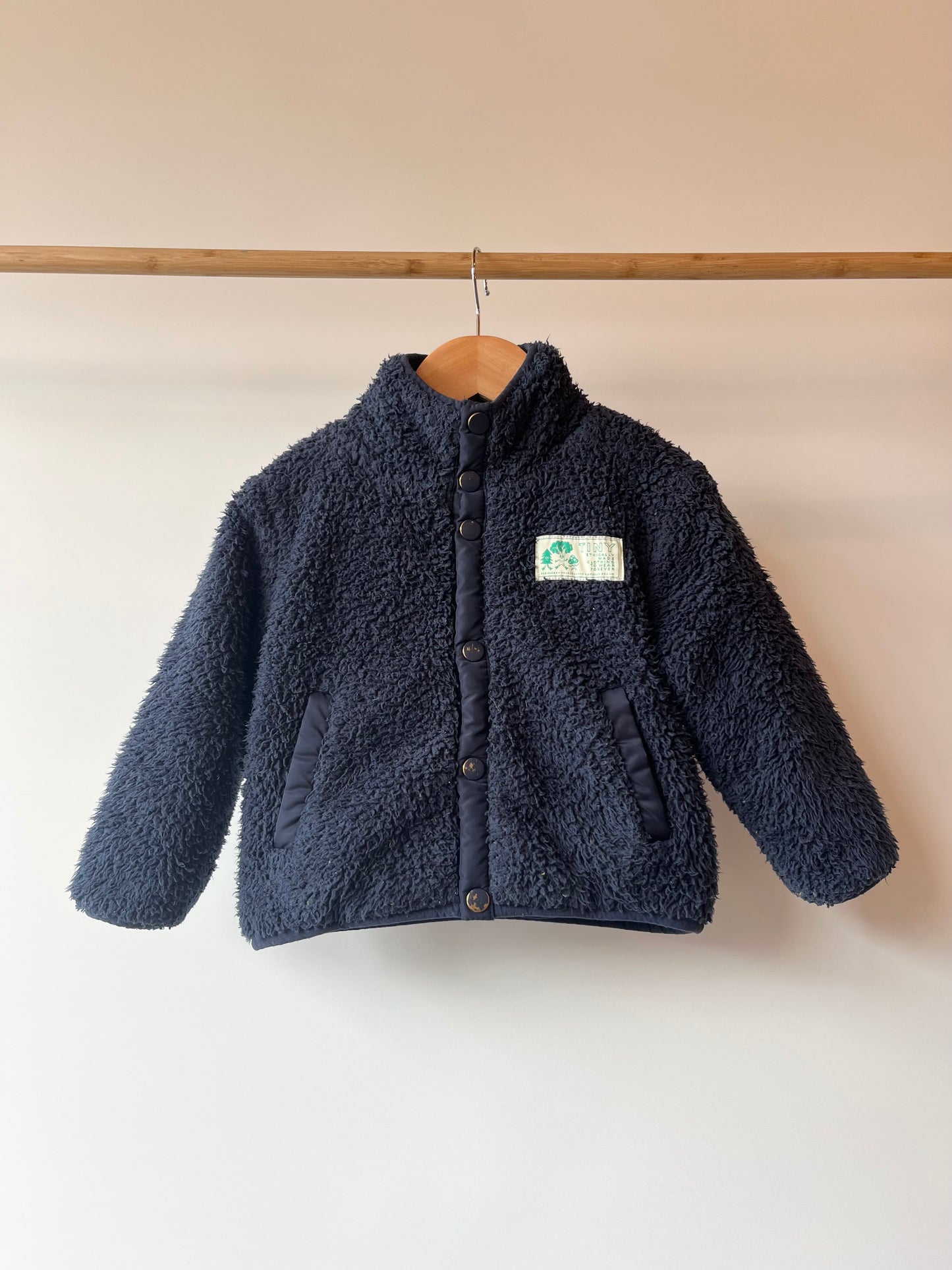 Preloved Tinycottons, Navy Fleece Jacket with Funnel Neck, 3 Years