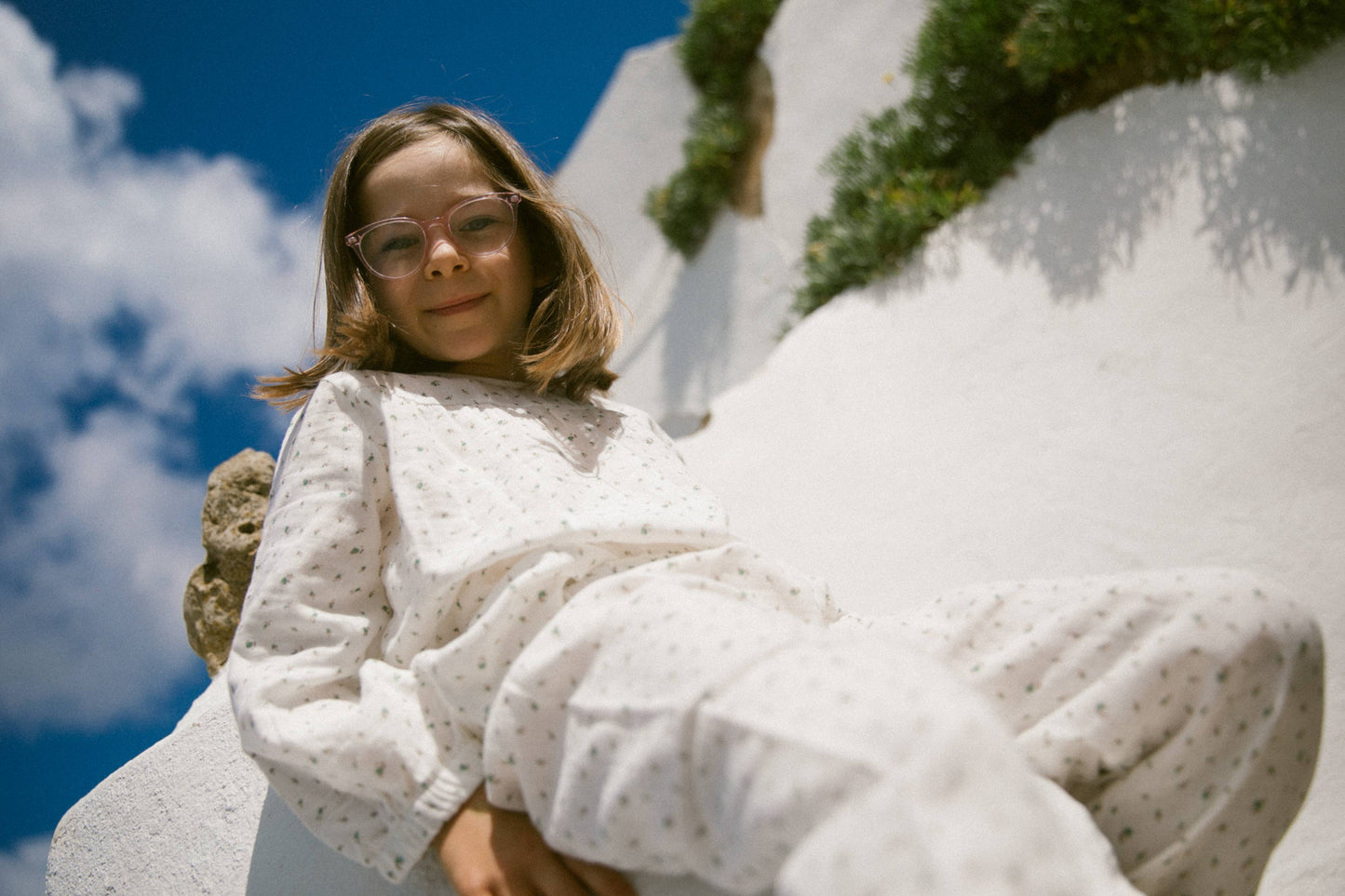 White Floral Muslin Balloon Pyjama Set